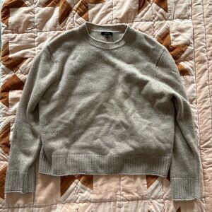 Quince Mongolian Cashmere Boxy Crewneck Sweater in Beige Tan Oatmeal Medium